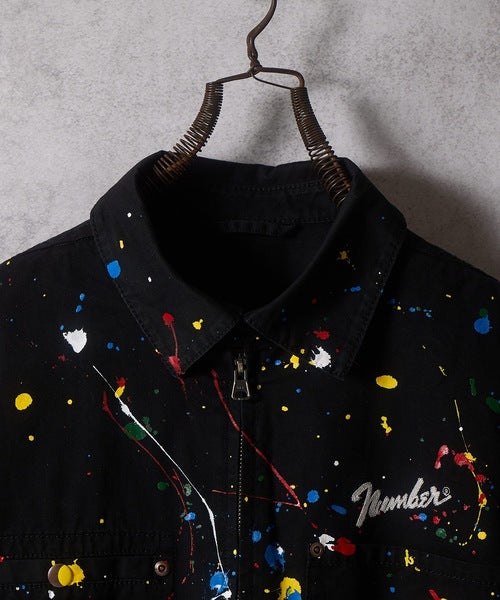 HAND PAINTED CHAIN STITCH LOGO SHORT ZIP-UP BLOUSON