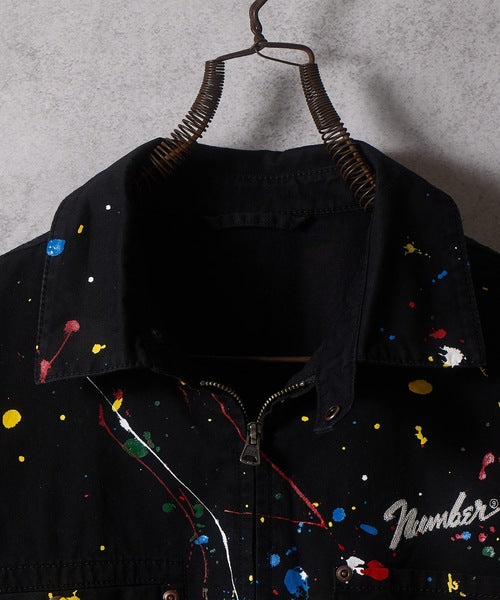 HAND PAINTED CHAIN STITCH LOGO SHORT ZIP-UP BLOUSON