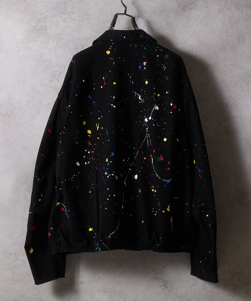 HAND PAINTED CHAIN STITCH LOGO SHORT ZIP-UP BLOUSON