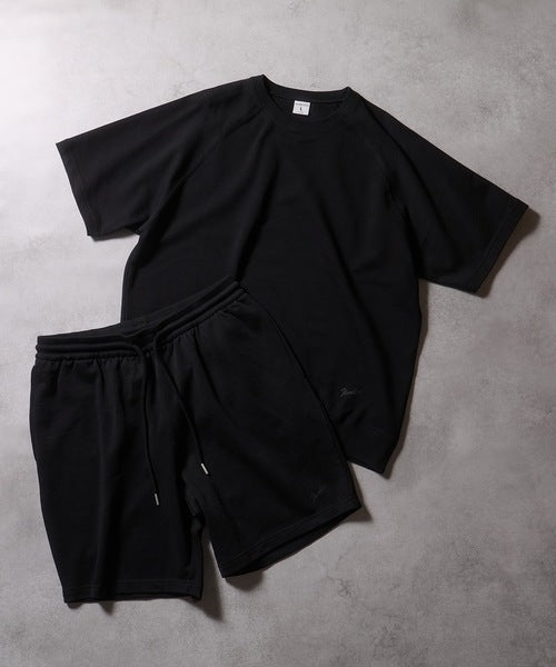 FIRM COTTON RAGLAN SHORT SLEEVE SWEATSHIRT / EASY SHORTS 2-PIECE SET